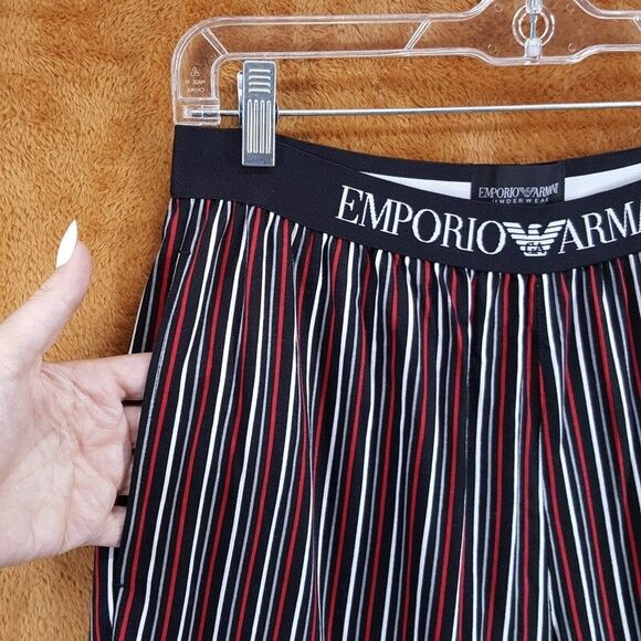 EMPORIO ARMANI Sleepwear Mens Medium Black Stripe Pajama PJs Set Cotton $155 - Picture 5 of 10